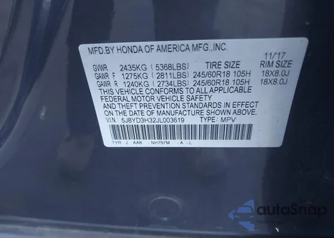 2018 Acura Mdx z USA, uszkodzony, nr VIN 5J8YD3H32JL003619